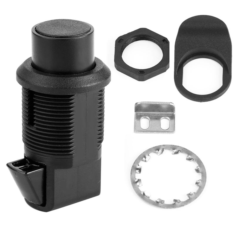 Jadeshay Push Button Latch Replacement for Boat Door, Glove Box & RV Cabinet, Left/Right Hand Compatible, ABS Lock with Stainless Steel Bracket (Replaces 93-304, Black) - Image 1